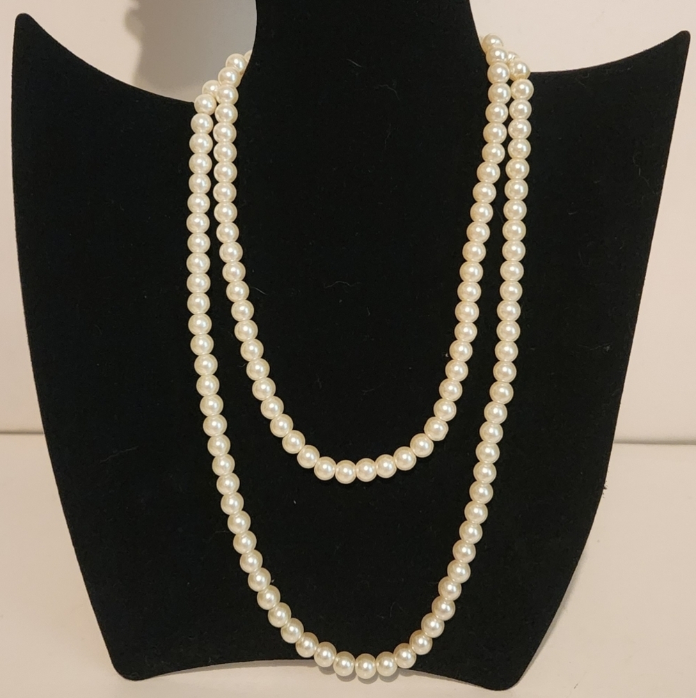 Lot of 2 Faux Pearl Necklaces Handmade Costume Jewelry 23” and 17 1/2”
